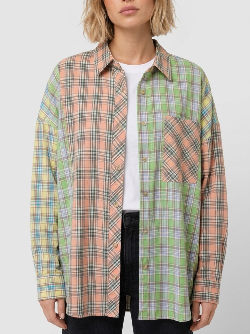 Easel patchwork plaid button up shirt - Picture 3 of 7